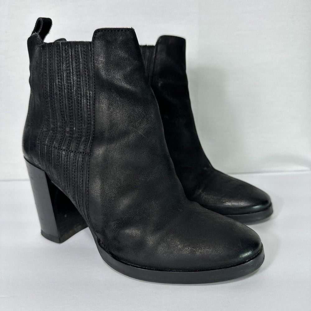 All Saints Boots Women's 39 / US9 Black Leather Heeled Ankle Bootie Pull on Heel